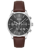  Shop Authentic Hugo Boss Avery Chronograph Grey Dial Brown Leather Strap Watch for Men - 1514155 - Luxxuri