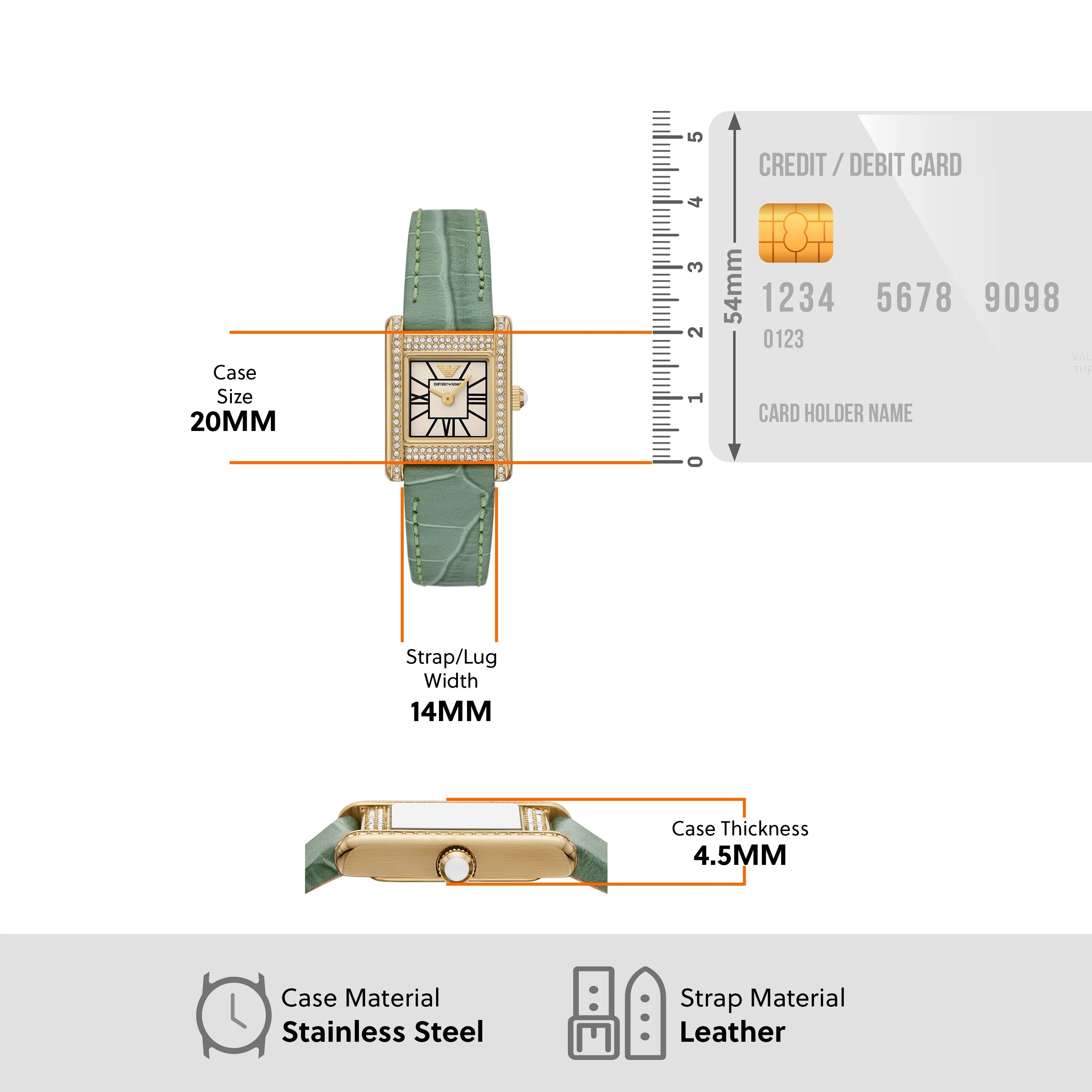 Emporio Armani Classic White Dial Green Leather Strap Watch for Women - AR11661