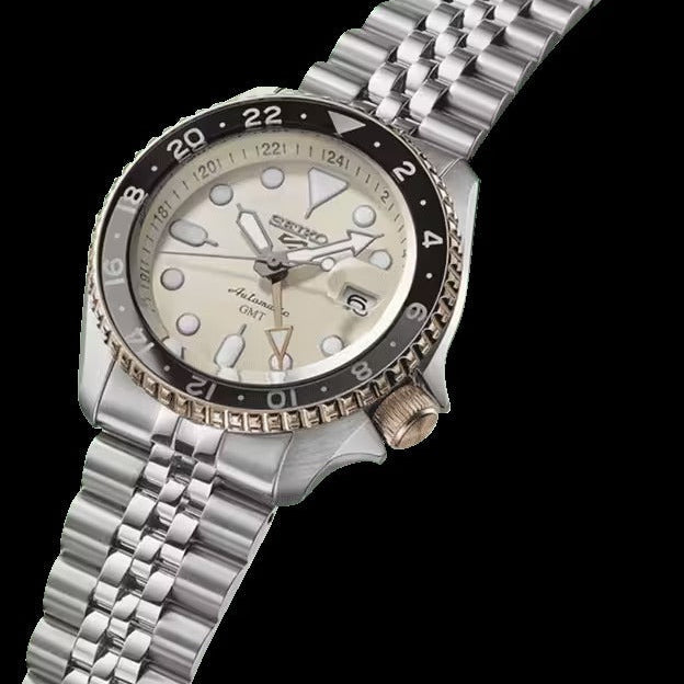  Shop Authentic Seiko 5 GMT Sport Asia Exclusive Limited Edition Off White Dial Silver Steel Strap Watch for Men - SSK046K1 - Luxxuri