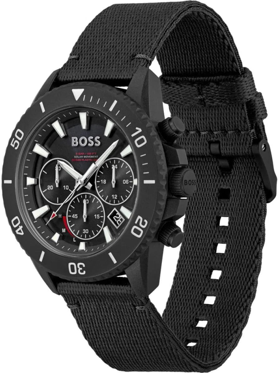 Hugo Boss Admiral Chronograph Black Dial Black Nylon Strap Watch for Men - 1513918