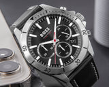  Shop Authentic Hugo Boss Troper Chronograph Black Dial Black Leather Strap Watch for Men - 1514055 - Luxxuri