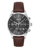  Shop Authentic Hugo Boss Avery Chronograph Grey Dial Brown Leather Strap Watch for Men - 1514155 - Luxxuri