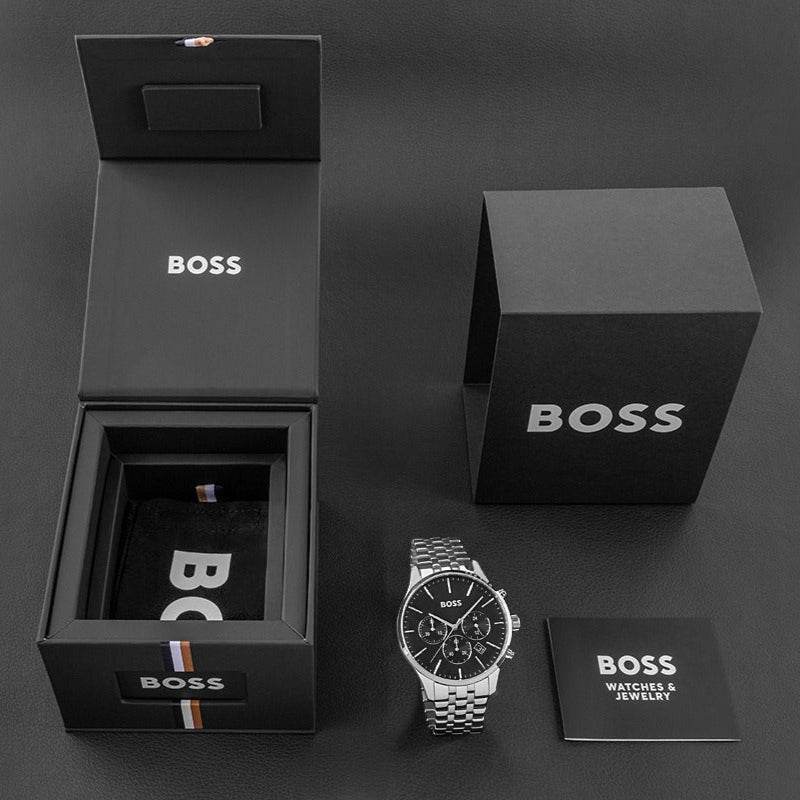  Shop Authentic Hugo Boss Avery Chronograph Black Dial Silver Steel Strap Watch for Men - 1514157 - Luxxuri