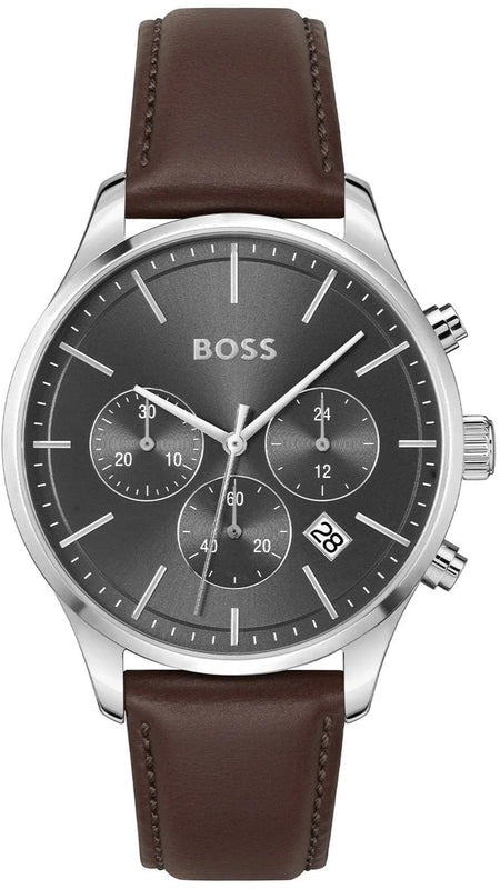  Shop Authentic Hugo Boss Avery Chronograph Grey Dial Brown Leather Strap Watch for Men - 1514155 - Luxxuri