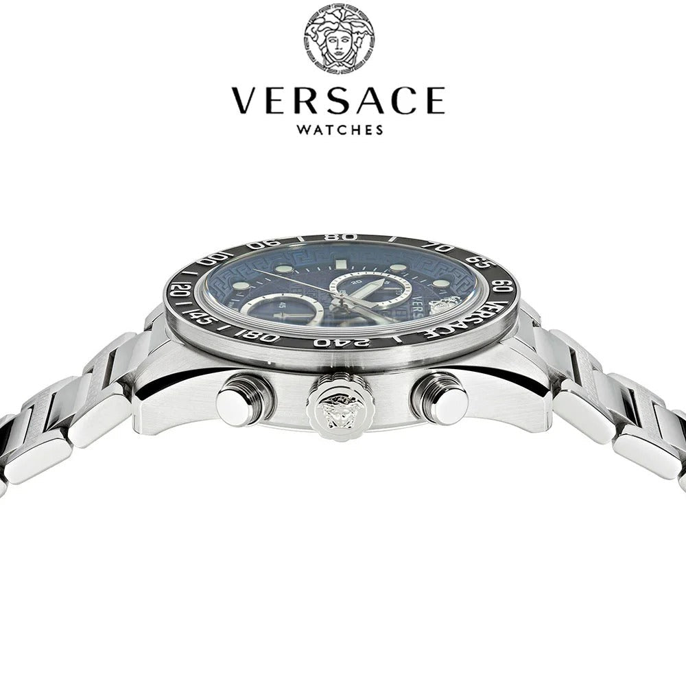  Shop Authentic Versace Greca Dome Chronograph Blue Dial Silver Steel Strap Watch for Men - VE6K00323 - Luxxuri