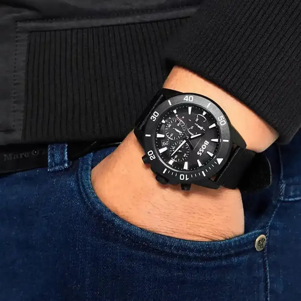  Shop Authentic Hugo Boss Admiral Chronograph Black Dial Black Nylon Strap Watch for Men - 1513918 - Luxxuri