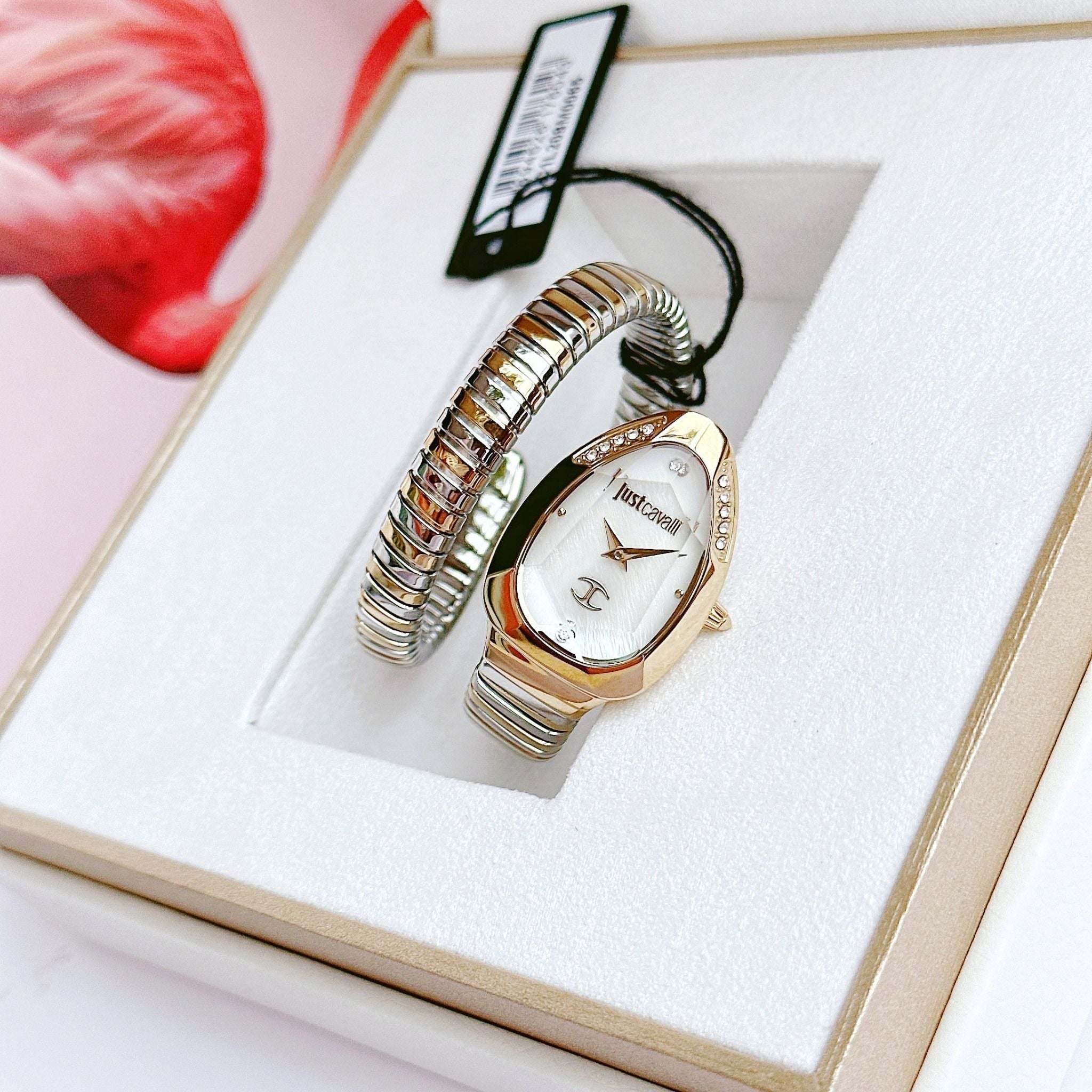 Just Cavalli Serpente Metallica Mother of Pearl Dial Two Tone Steel Strap Watch for Women - JC1L208M0065