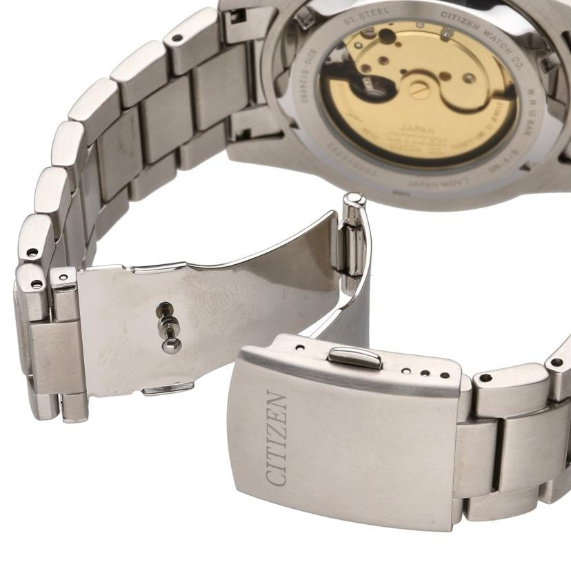 Citizen Mechanical Automatic Orange Dial Silver Steel Strap Watch for Men - NJ0128-80X