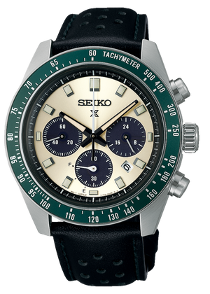  Shop Authentic Seiko Prospex Speedtimer Solar Chronograph Ivory Dial Black Leather Strap Watch for Men - SSC943 - Luxxuri