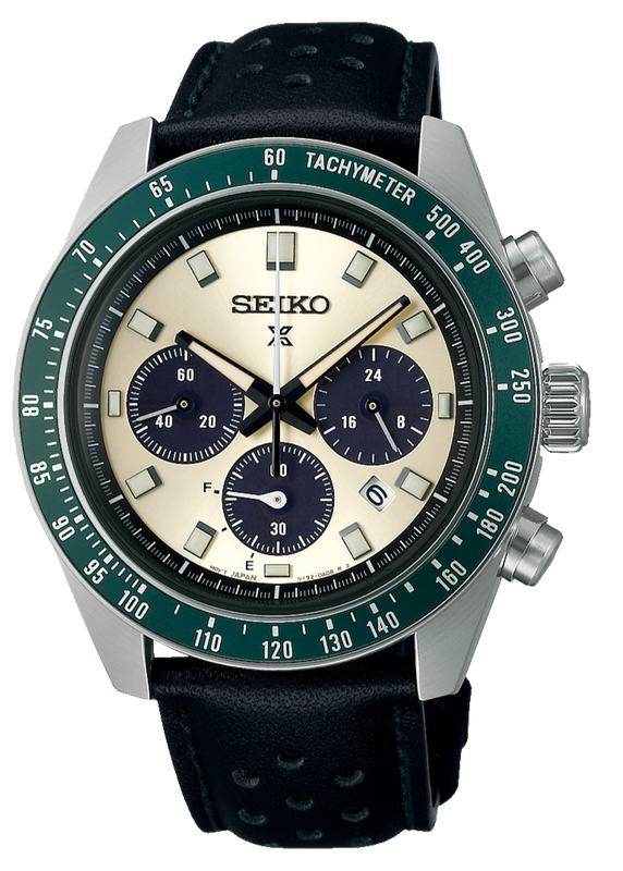  Shop Authentic Seiko Prospex Speedtimer Solar Chronograph Ivory Dial Black Leather Strap Watch for Men - SSC943 - Luxxuri
