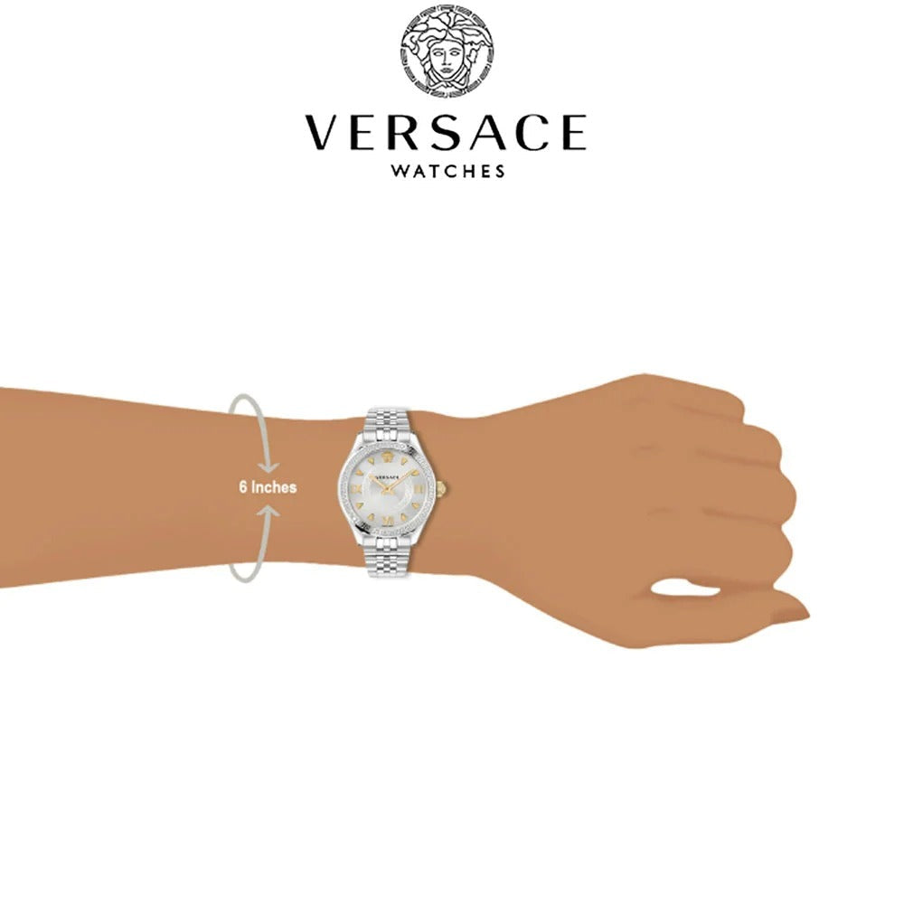 Shop Authentic Versace Hellenyium Quartz Silver Dial Silver Steel Strap Watch for Women - VE2S00322 - Luxxuri