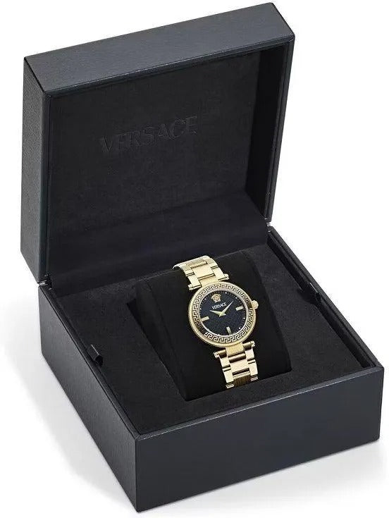 Shop Authentic Versace Reve Analog Black Dial Gold Steel Strap Watch for Women - VE8B00624 - Luxxuri