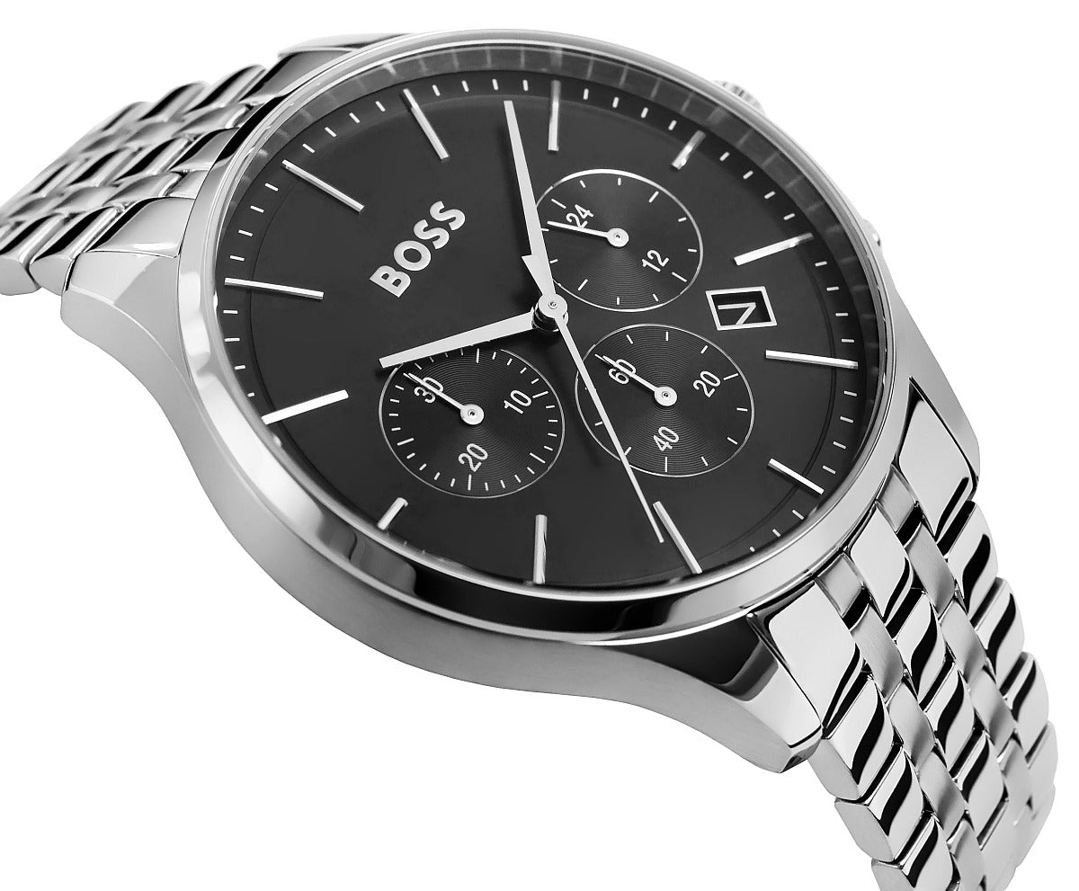  Shop Authentic Hugo Boss Avery Chronograph Black Dial Silver Steel Strap Watch for Men - 1514157 - Luxxuri