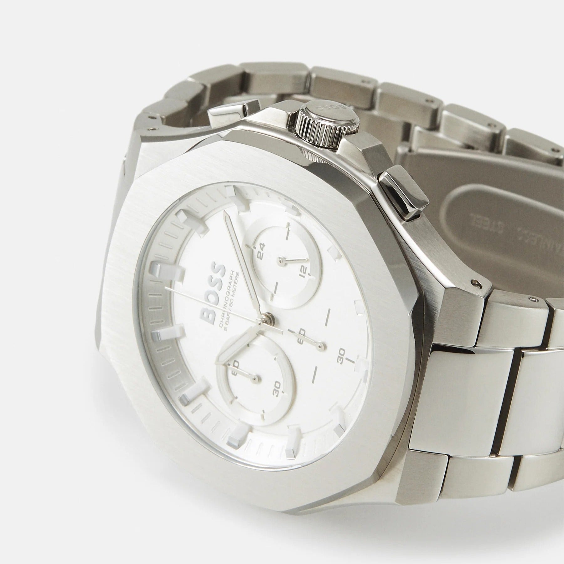 Shop Authentic Hugo Boss Taper Chronograph White Dial Silver Steel Strap Watch for Men - 1514087 - Luxxuri