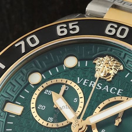  Shop Authentic Versace Greca Dome Chronograph Green Dial Two Tone Steel Strap Watch for Men - VE6K00423 - Luxxuri