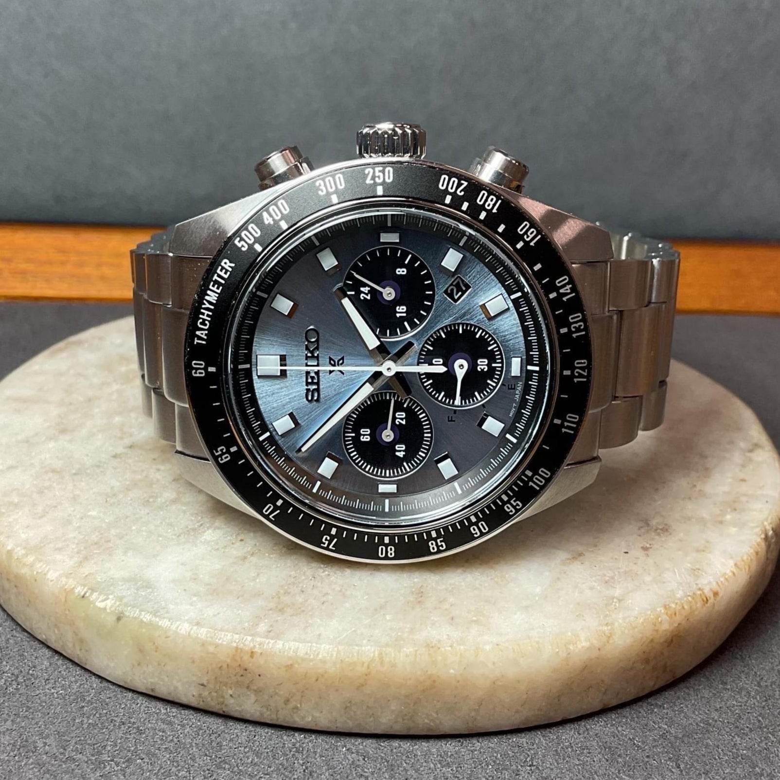 Seiko Prospex Speedtimer 41.4 Solar Chronograph Blue Dial Silver Steel Strap Watch for Men - SSC935