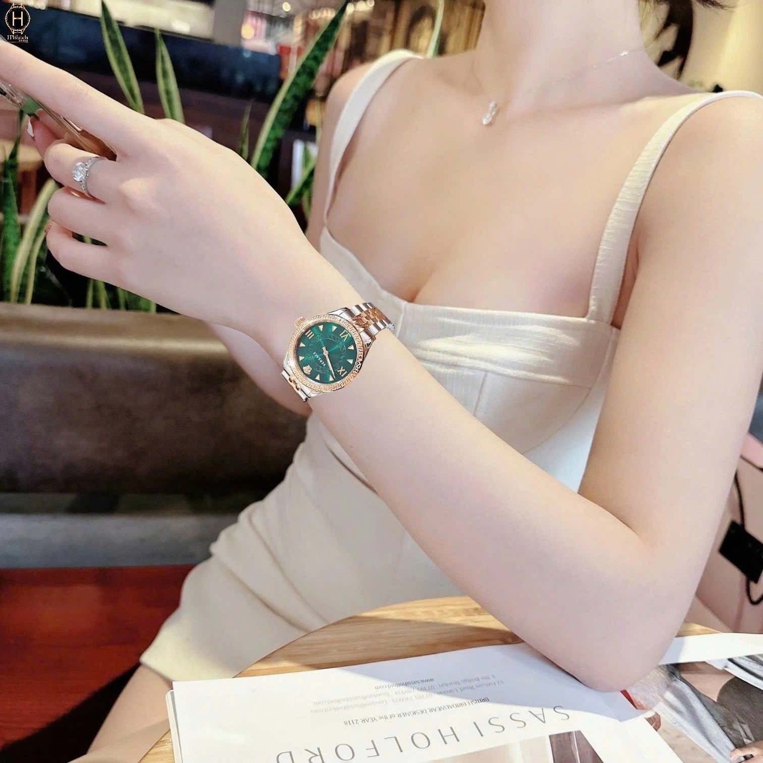  Shop Authentic Versace Hellenyium Quartz Green Dial Two Tone Steel Strap Watch for Women - VE2S00422 - Luxxuri