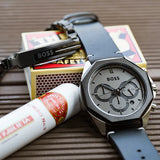  Shop Authentic Hugo Boss Cloud Chronograph Grey Dial Black Leather Strap Watch for Men - 1514014 - Luxxuri