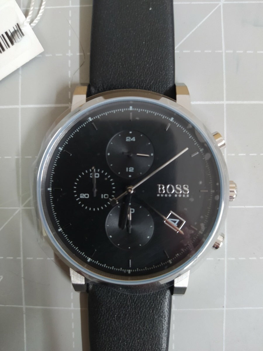  Shop Authentic Hugo Boss Integrity Chronograph Black Dial Black Leather Strap Watch for Men - 1513777 - Luxxuri