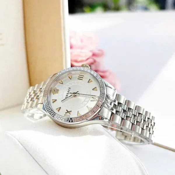  Shop Authentic Versace Hellenyium Quartz Silver Dial Silver Steel Strap Watch for Women - VE2S00322 - Luxxuri
