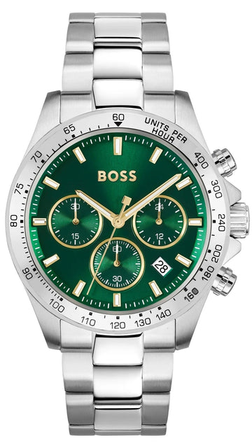  Shop Authentic Hugo Boss Hero Chronograph Green Dial Silver Steel Strap Watch for Men - 1514217 - Luxxuri