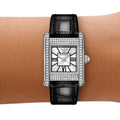  Shop Authentic Emporio Armani Classic Crystals Silver Dial Black Leather Strap Watch for Women - AR11660 - Luxxuri