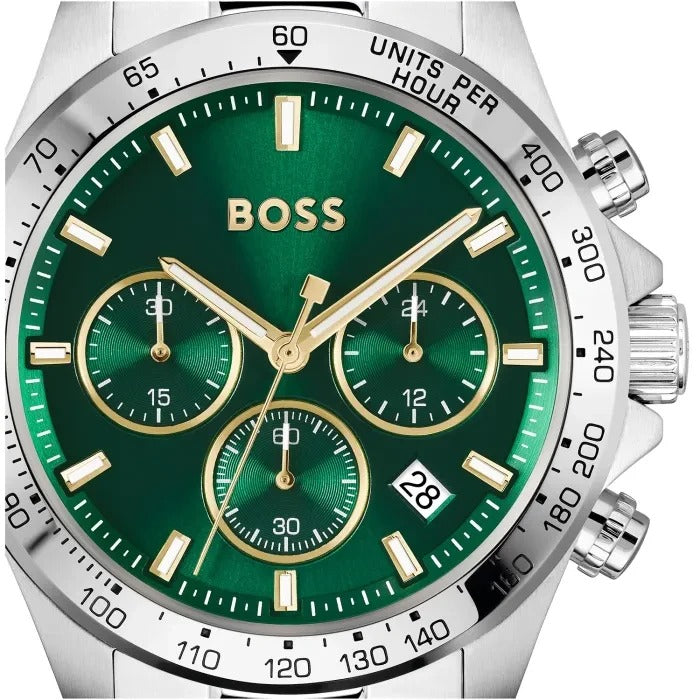  Shop Authentic Hugo Boss Hero Chronograph Green Dial Silver Steel Strap Watch for Men - 1514217 - Luxxuri