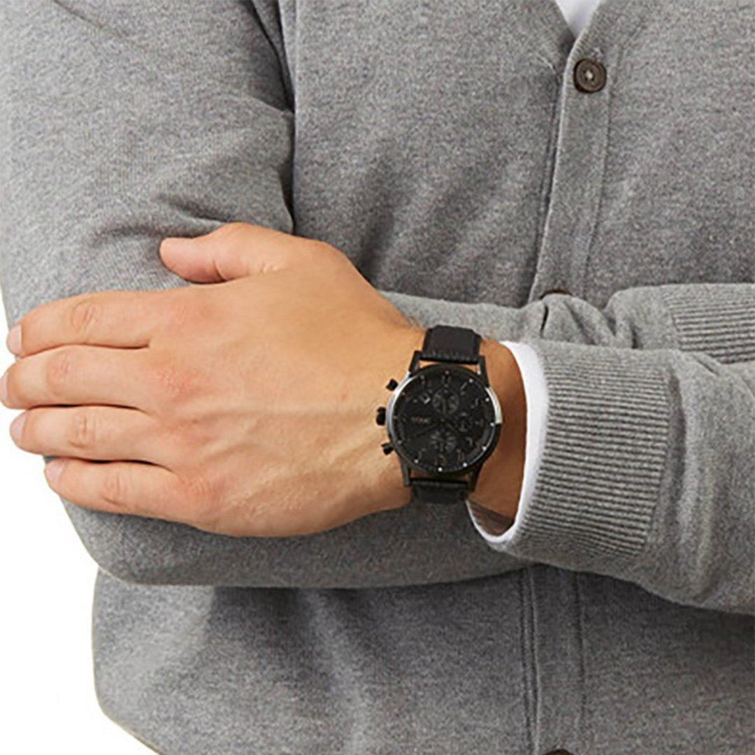  Shop Authentic Hugo Boss Aeroliner Chronograph Black Dial Black Leather Strap Watch for Men - 1512567 - Luxxuri