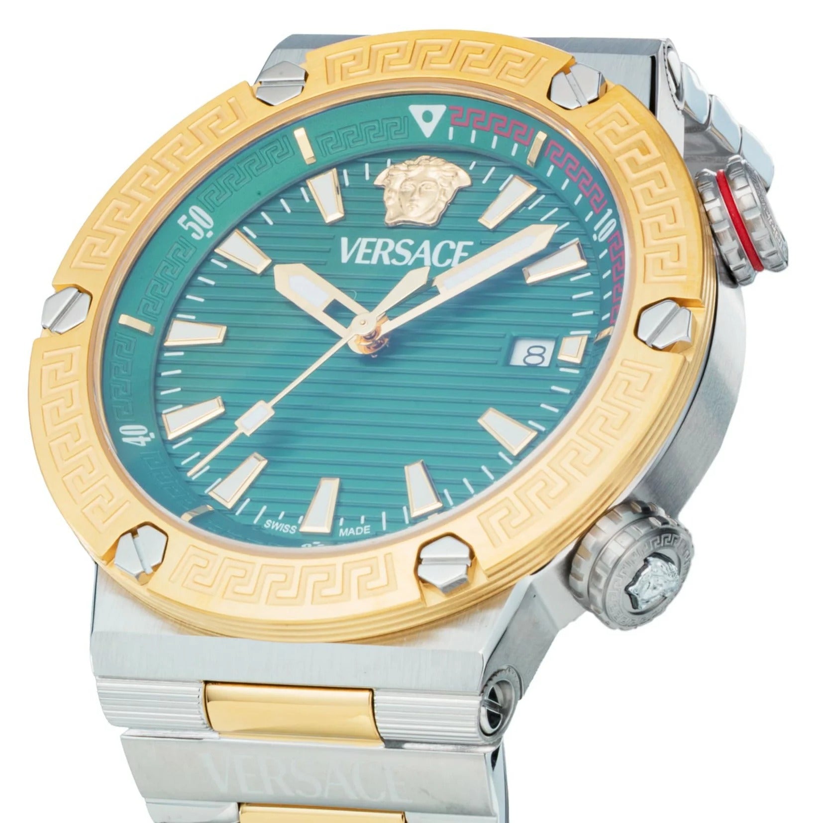  Shop Authentic Versace Greca Logo Diver Quartz Green Dial Two Tone Steel Strap Watch for Men - VE8G00524 - Luxxuri