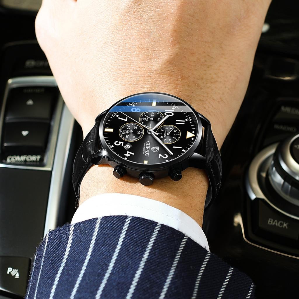 Hugo Boss Aeroliner Chronograph Black Dial Black Leather Strap Watch for Men - 1512567