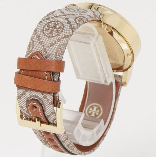 Tory Burch The Tory Chronograph White Dial Maroon Jacquard Strap Watch for Women - TBW1050