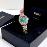  Shop Authentic Versace Hellenyium Quartz Green Dial Two Tone Steel Strap Watch for Women - VE2S00422 - Luxxuri