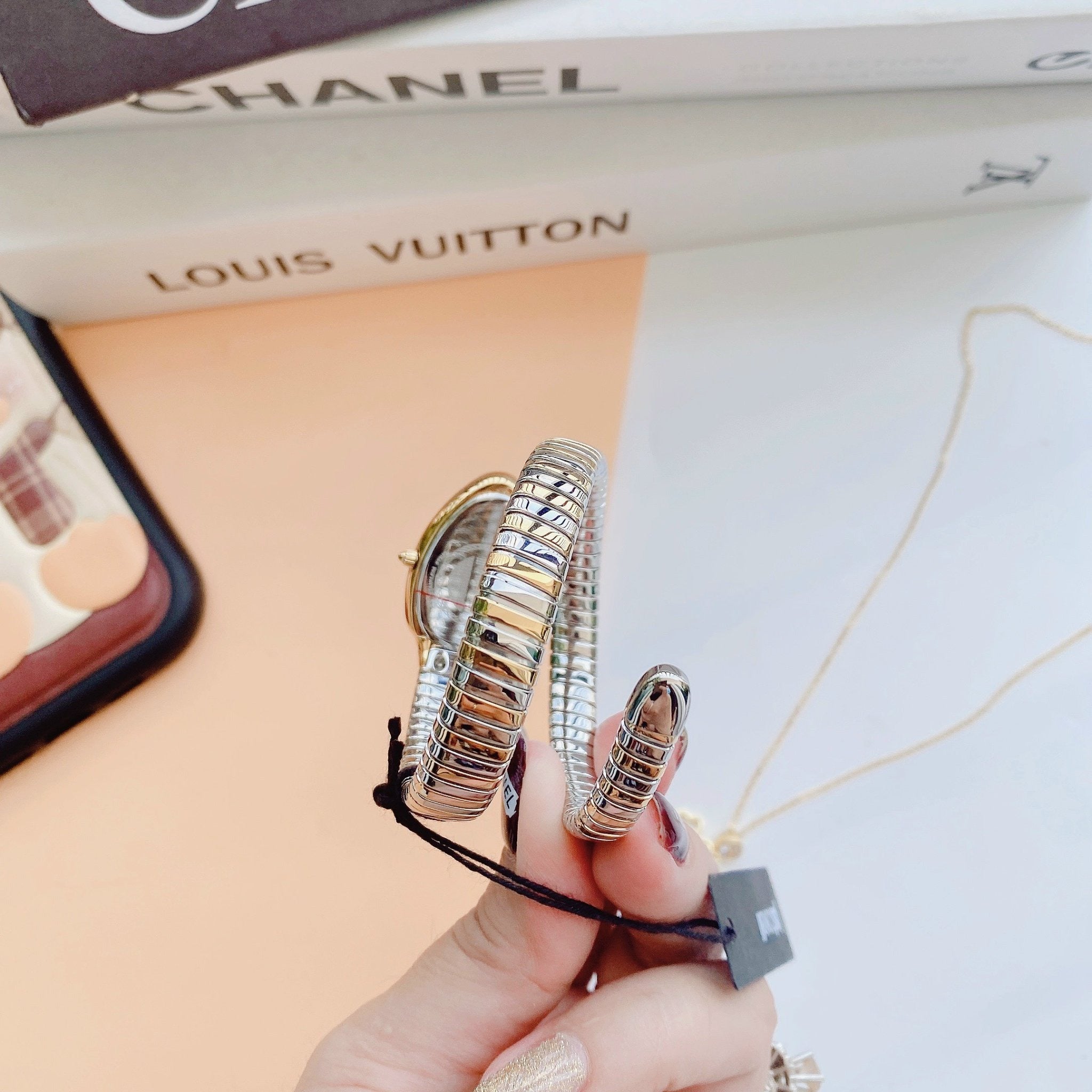 Just Cavalli Serpente Metallica Mother of Pearl Dial Two Tone Steel Strap Watch for Women - JC1L208M0065