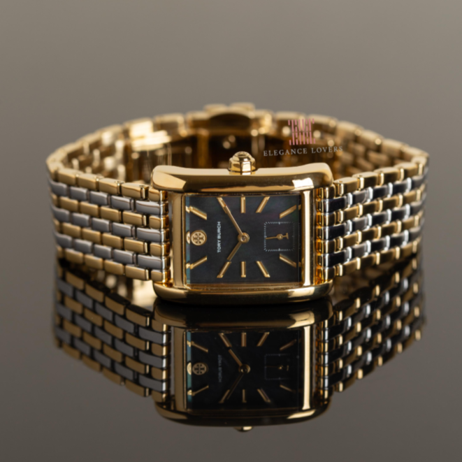 Tory Burch Eleanor Mother of Pearl Black Dial Two Tone Steel Strap Watch for Women - TBW1084