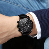  Shop Authentic Hugo Boss Aeroliner Chronograph Black Dial Black Leather Strap Watch for Men - 1512567 - Luxxuri