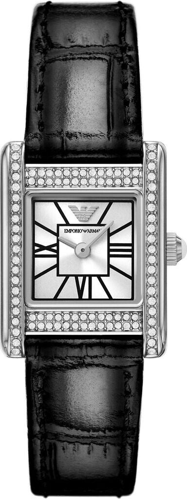  Shop Authentic Emporio Armani Classic Crystals Silver Dial Black Leather Strap Watch for Women - AR11660 - Luxxuri