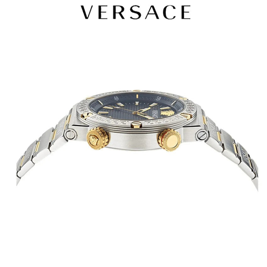  Shop Authentic Versace Greca Logo Diver Quartz Black Dial Two Tone Steel Strap Watch for Men - VE8G00424 - Luxxuri