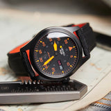 Seiko 5 Sports Flieger Pilot Automatic Black Dial Black Nylon Strap Watch for Men - SRPH33K1