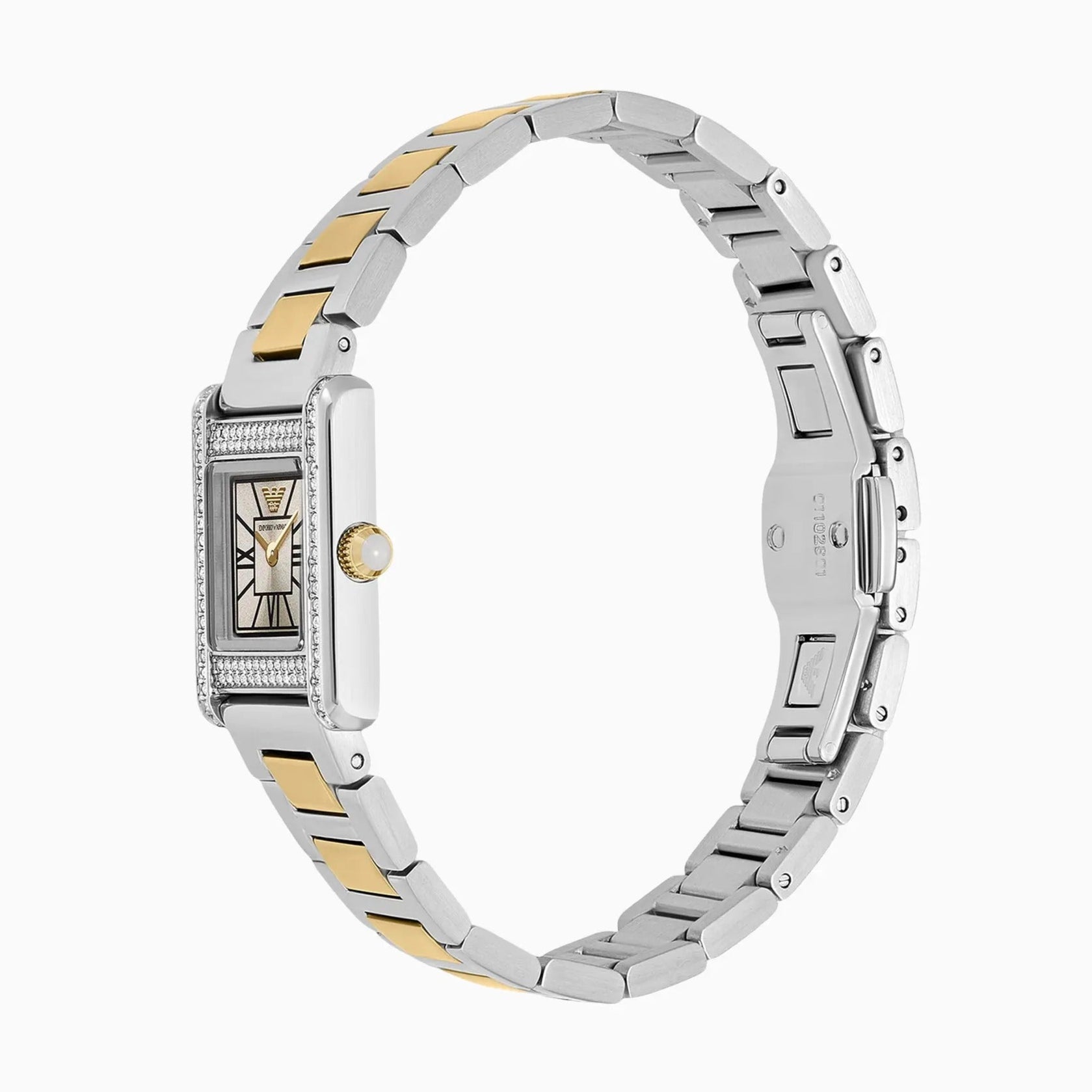  Shop Authentic Emporio Armani Genni Crystals Silver Dial Two Tone Steel Strap Watch for Women - AR11704 - Luxxuri