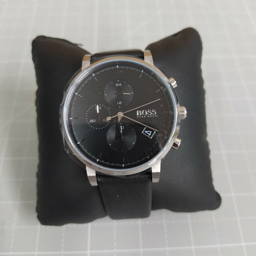  Shop Authentic Hugo Boss Integrity Chronograph Black Dial Black Leather Strap Watch for Men - 1513777 - Luxxuri