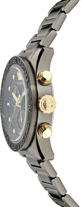 Shop Authentic Versace Greca Dome Chronograph Black Dial Grey Steel Strap Watch for Men - VE6K00623 - Luxxuri