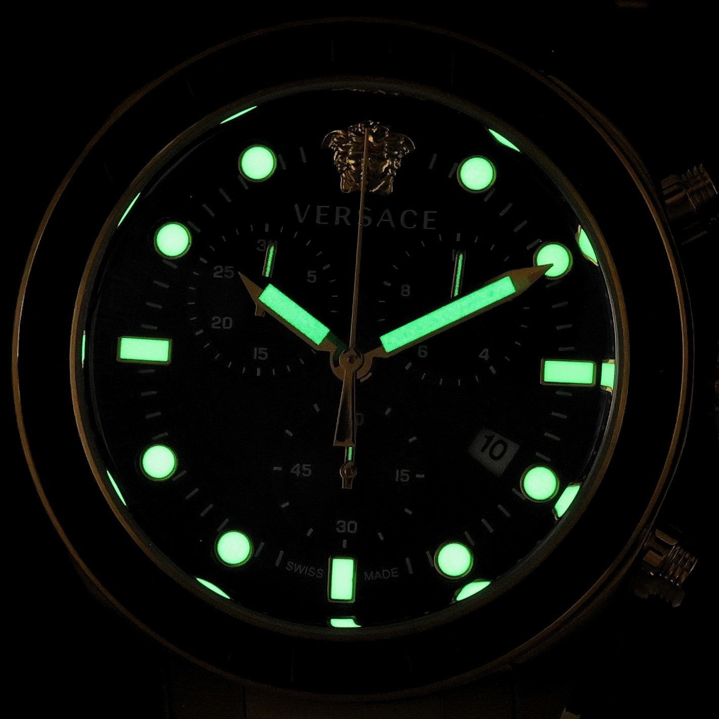  Shop Authentic Versace Greca Dome Chronograph Black Dial Gold Steel Strap Watch for Men - VE6K00523 - Luxxuri