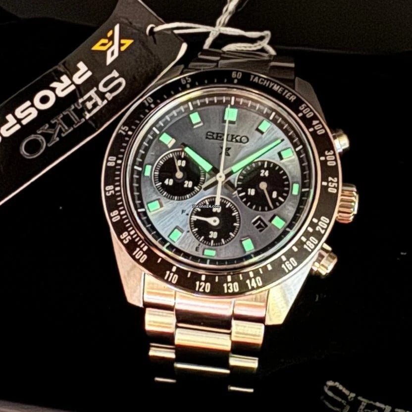 Seiko Prospex Speedtimer 41.4 Solar Chronograph Blue Dial Silver Steel Strap Watch for Men - SSC935