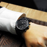  Shop Authentic Hugo Boss Aeroliner Chronograph Black Dial Black Leather Strap Watch for Men - 1512567 - Luxxuri