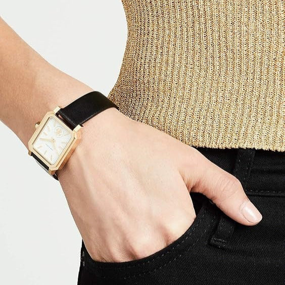 Tory Burch Robinson White Dial Black Leather Strap Watch for Women - TBW1504