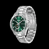  Shop Authentic Hugo Boss Troper Automatic Chronograph Green Dial Silver Steel Strap Watch for Men - 1514200 - Luxxuri