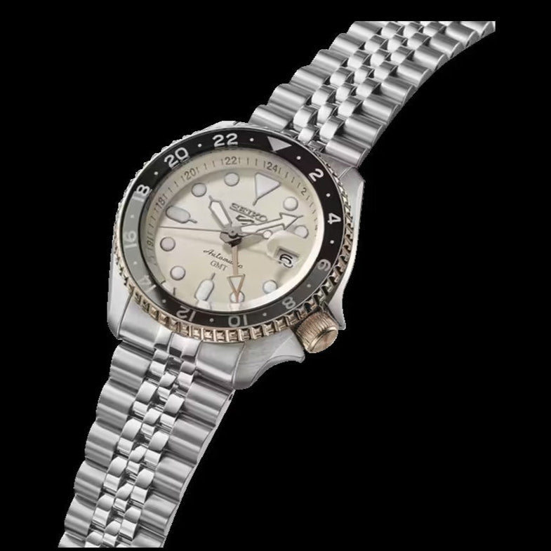  Shop Authentic Seiko 5 GMT Sport Asia Exclusive Limited Edition Off White Dial Silver Steel Strap Watch for Men - SSK046K1 - Luxxuri