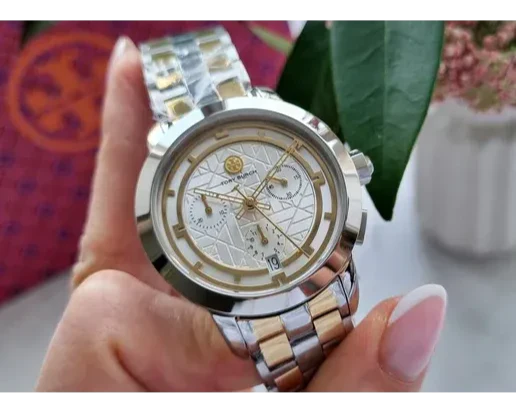 Tory Burch Classic Chronograph White Dial Two Tone Steel Strap Watch for Women - TBW1034