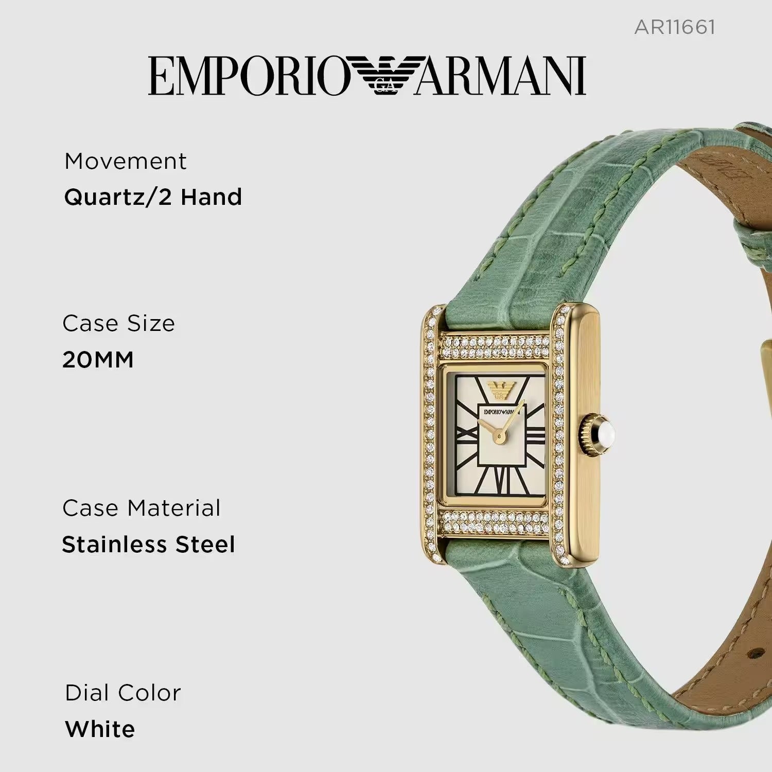  Shop Authentic Emporio Armani Classic White Dial Green Leather Strap Watch for Women - AR11661 - Luxxuri