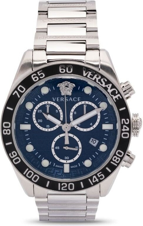  Shop Authentic Versace Greca Dome Chronograph Blue Dial Silver Steel Strap Watch for Men - VE6K00323 - Luxxuri